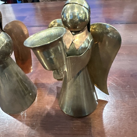 Winged Angel Candlesticks Taper Candle Holders Brass & Copper Set of 2 -6" & 7" - Picture 2 of 9